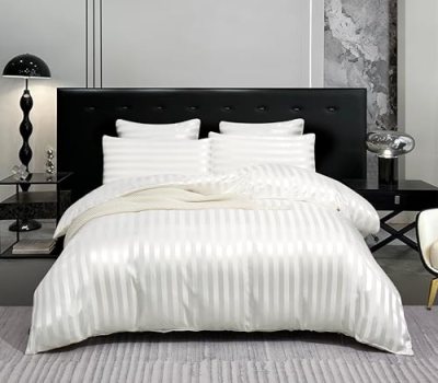 Arianaut Duvet Cover Full Size White 5 Pieces Satin Luxury Coquette Silk Like St
