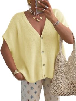 Saodimallsu Womens Spring Oversized Cardigans Batwing Short Sleeve Lightweight B