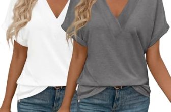 EyMuse 2 PCS Short Sleeve V Neck Womens Basic Tops Casual Loose Fit T Shirts Sof