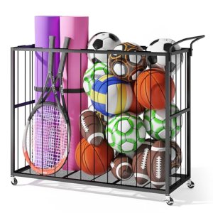 Homsorout Ball Storage Bin Rolling Sports Ball Cart