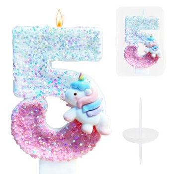 Unicorn Birthday Cake Candle, Pastel Unicorn Number 5 Cake Topper