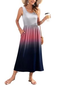 WNEEDU Womens Beach Vacation Dresses Maxi Hawaiian Dress Empire Waist Sundress