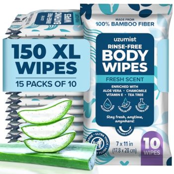 Body Wipes For Adults Bathing No Rinse 150pc XL Ultra Thick Shower Wipes For Men
