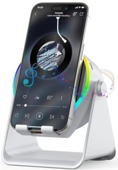 Wireless Induction Speaker, 4 in 1 Bluetooth Speaker Phone Stand with RGB Light