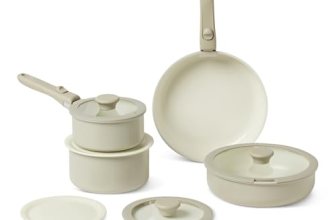 Amazon Basics Ceramic Nonstick Pots and Pans Set with Detachable handle