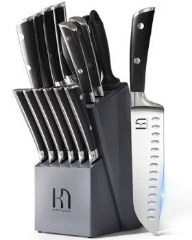 KnifeSaga Premium Knife Set 15 Pcs Quality Kitchen Knife Set with Block