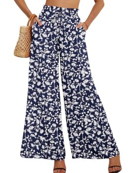 Heymoments Women’s Wide Leg Dress Pants with Pockets Navy Blue Silhouette Medium