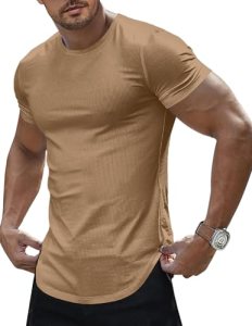 JMIERR Mens Short Sleeve Hip Hop T Shirt Muscle Slim Fitted Stretchy Crewneck Lo
