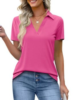 Imily Bela Womens Short Sleeve Polo Shirts V Neck Business Dressy Casual Tops Su