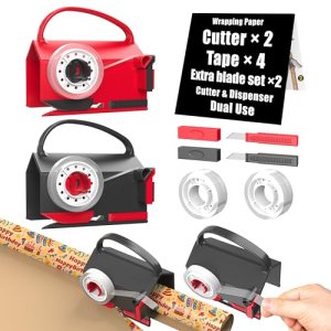 Wraprocut (2-Pack) Wrapping Paper Cutter & Tape Dispenser Dual Use with 4 Tapes，