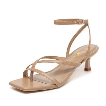 Athlefit Kitten Heels for Women Square Toe Flip Flops Low Heels Ankle Strap Buck