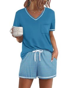 Ekouaer Women’s Pajamas Sets Short Sleeve Pjs Two Piece Sleepwear Casual Lounge