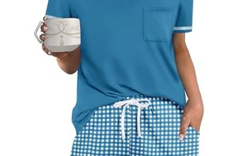 Ekouaer Women’s Pajamas Sets Short Sleeve Pjs Two Piece Sleepwear Casual Lounge