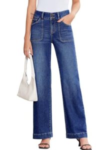 Sidefeel Women’s Wide Leg Jeans High Waisted Stretchy Tummy Control Denim Pants