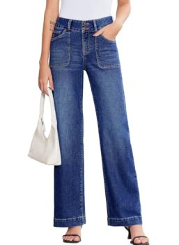 Sidefeel Women’s Wide Leg Jeans High Waisted Stretchy Tummy Control Denim Pants