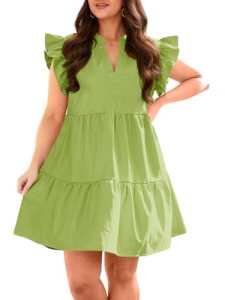 Fisoew Plus Size Dresses for Women Summer Ruffle Short Sleeve V Neck Dress Tiere