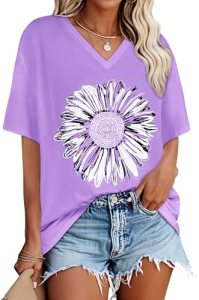 Oversized Tshirts for Women V Neck Short Sleeve Summer Casual Basic Loose Tops