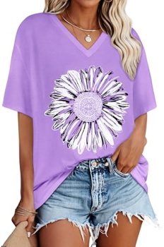 Oversized Tshirts for Women V Neck Short Sleeve Summer Casual Basic Loose Tops