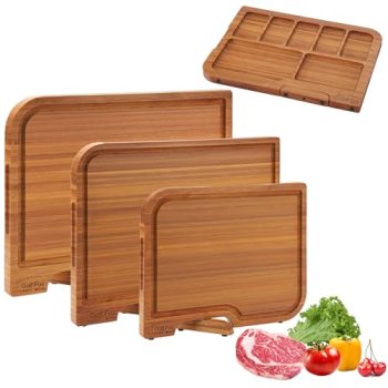 3-PCS Wood Cutting Board Set with Innovative Stand
