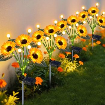 Solar Sunflower Lights Outdoor 4 Pack Solar Flowers Waterproof Outdoor with Fire