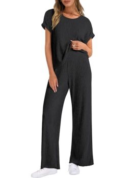 ANRABESS Lounge Sets For Women Summer Rib Knit 2 Piece Pajama Sets 2026 Casual S