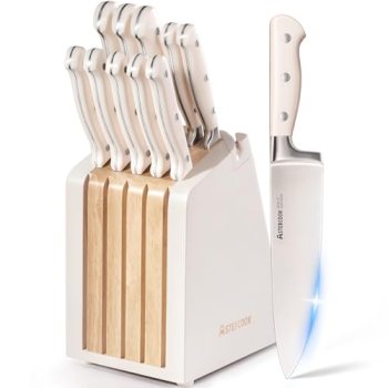 Astercook Knife Set, Kitchen Knife Set with Block and Sharpener