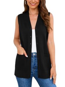 Veryoung Women’s 2026 Trendy Black Sleeveless Open Front Cardigan Button Down Sw