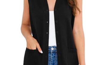 Veryoung Women’s 2026 Trendy Black Sleeveless Open Front Cardigan Button Down Sw