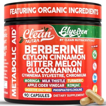 Clean Nutra Berberine and Ceylon Cinnamon Supplement Bitter Melon Glucomannan Gy