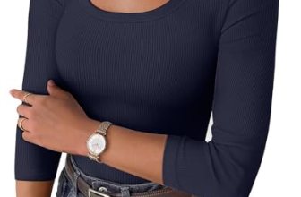 GKBK Womens 3/4 Sleeve Scoop Neck Tops Ribbed Knit Slim Fitted Casual Basic Tee