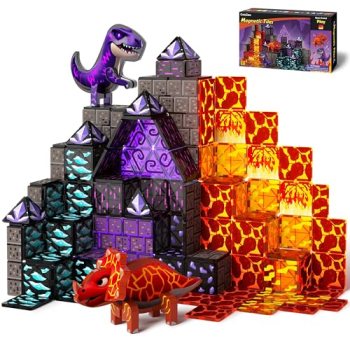 GobiDex Dinosaur Toys Magnetic Tiles Lava Cave Dinosaur World Set