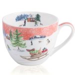 Sled Dog Coffee Mug – 20 oz Bone China Coffee Tea Hug Mug with Pink Winter Sky &