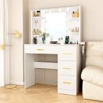 HABIUBIU 35 Small Vanity Desk with Mirror and Lights