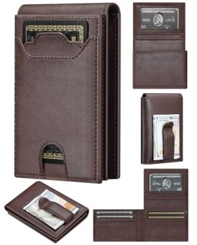 furid Leather Slim Wallet for Men Minimalist: Magnetic Closure Bifold Front Pock