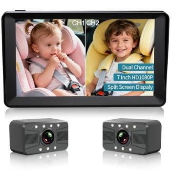 HUBOOK Dual Baby Car Camera, 7″ 1080P Split Screen Baby Car Monitor with Night V