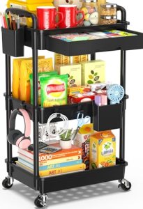 SUNALLY 3 Tier Rolling Cart with Drawer