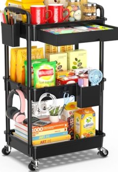 SUNALLY 3 Tier Rolling Cart with Drawer