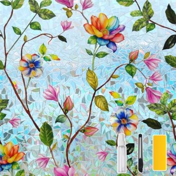 DKTIE Cottagecore Stained Glass Window Film for Glass Window Privacy Film Rainbo