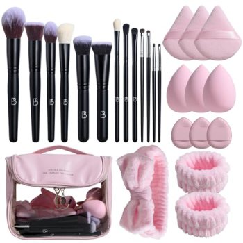 BS-MALL Makeup Brush Set with Waterproof Travel Bag & Makeup sponges -26 Pcs Set