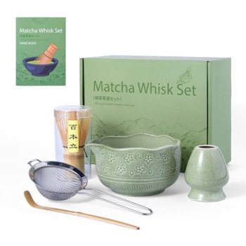 Matcha Whisk Set,5 Pcs Matcha Kit includes 18OZ Ceramic Bowl with Spout