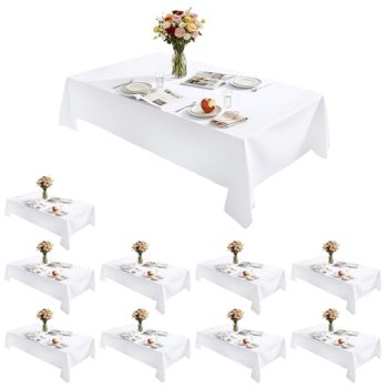 Lemict Rectangle Tablecloth White Washable Decorative Polyester Table Cloth