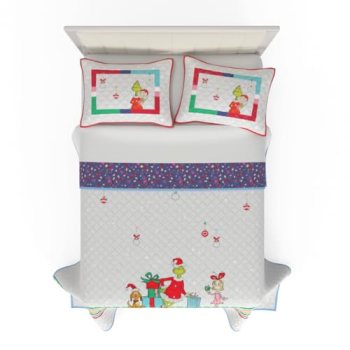 Grinch By Dr. Seuss Holiday & Christmas 3 Piece Quilt & Pillow Sham Set