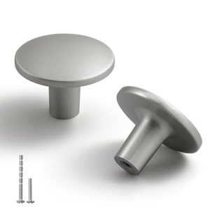 YAGU 6 Pack Brushed Nickel Kitchen Cabinet Knobs 1-1/2 Inch Round Solid Dresser