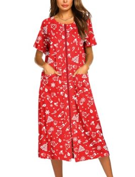 Ekouaer Robes For Women Zipper Front Bathrobe Short Sleeve House Coat Long Night