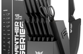 Haugo Kitchen Knife Set with Block: 15-Piece High Carbon Stainless Steel Profess