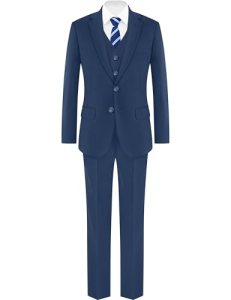 Boys Bright Blue Stretch Suit Kids Slim Fit 5-Piece Tuxedo Stretch Dress Shirt &