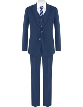 Boys Bright Blue Stretch Suit Kids Slim Fit 5-Piece Tuxedo Stretch Dress Shirt &