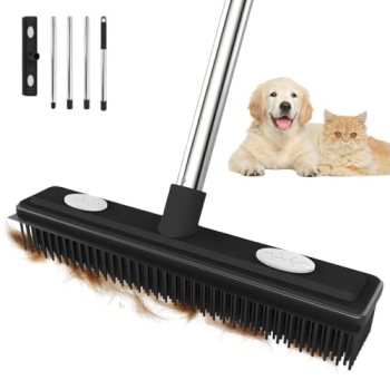 Thamtu Pet Hair Remover Carpet Rake Reusable Rubber Broom with Squeegee for Swee
