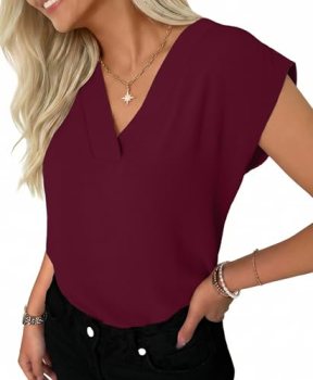 GKBK Women Tops Cap Sleeve Textured Dressy Casual V Neck Shirts 2026 Summer Busi