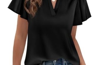 PRETTYGARDEN Women’s 2026 Summer Satin Blouses Dressy Casual Ruffle Cap Sleeve V